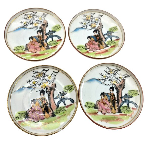 Antique Japanese Kutani Porcelain Tea Set Hand-Painted Geisha Floral Motif je105 - Picture 9 of 12